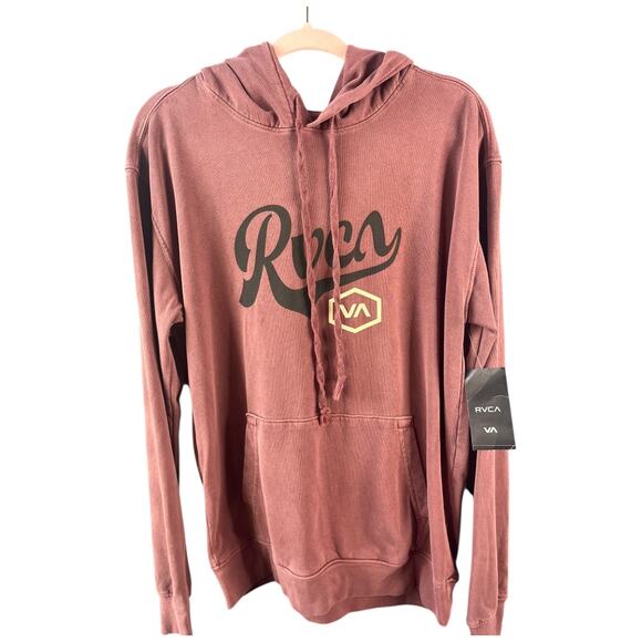 RVCA Hex Script washed look maroon hoodie 100% cotton Medium NWT - Picture 1 of 5
